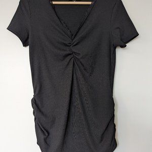 Black Ribbed Maternity V Neck